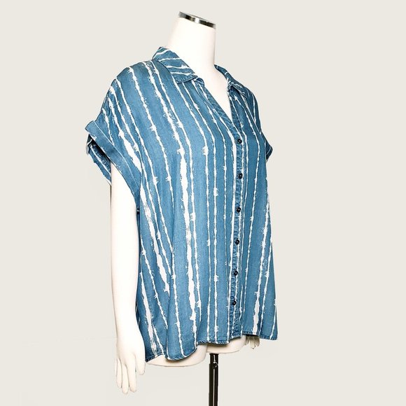 Style&co. Mock Denim Hi-Low Top - Picture 2 of 6